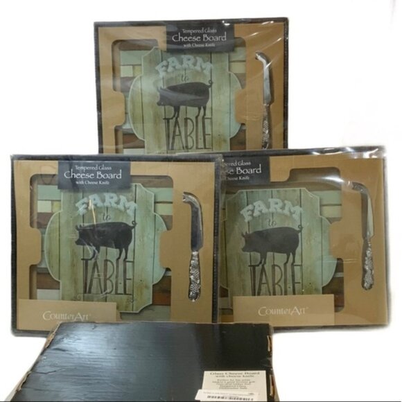 Cutting Serve Board Knife CounterArt Farmhouse Glass Set - Picture 9 of 13